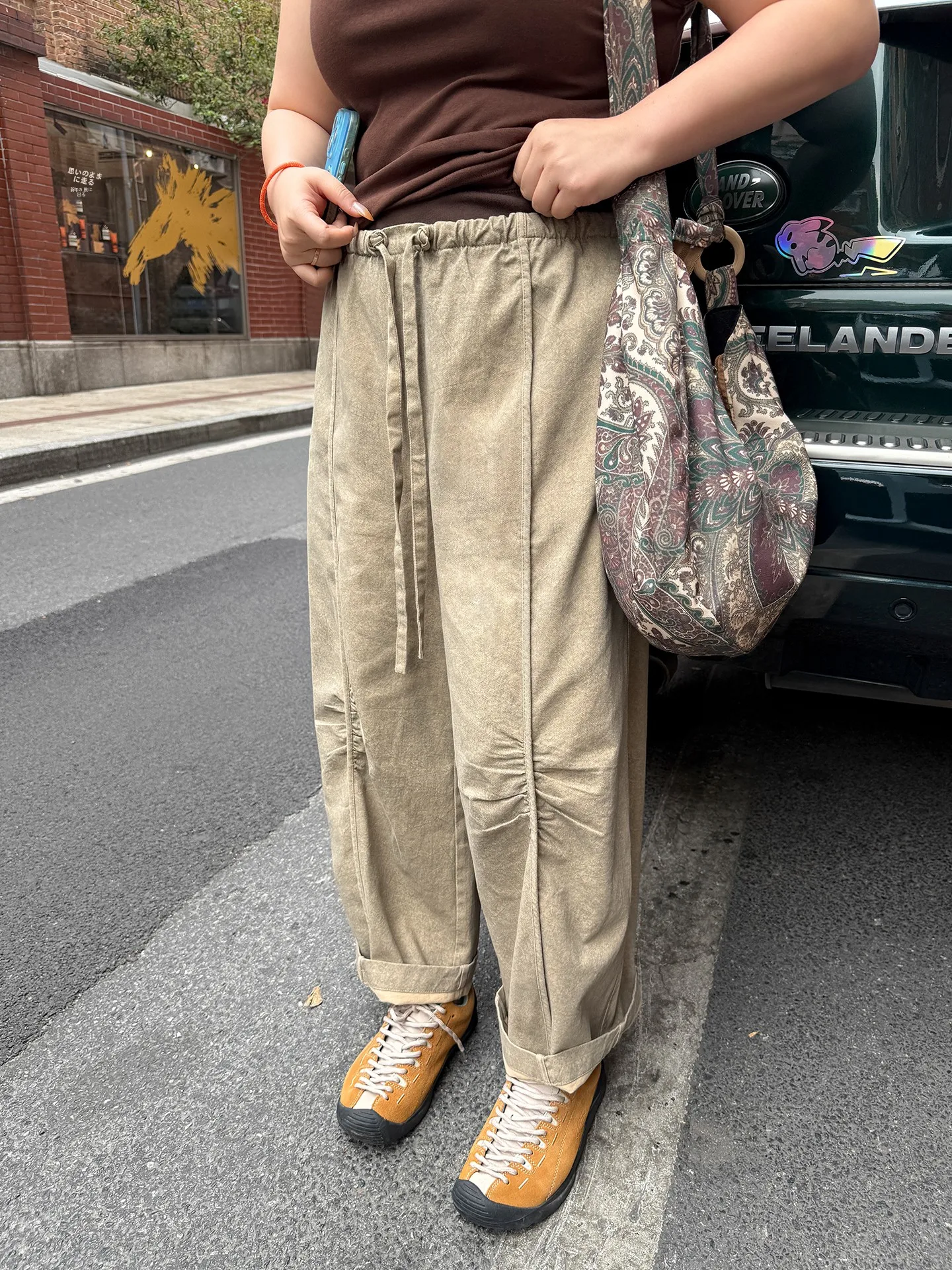 

Свободные хлопковые оливковые брюки для женщин больших размеров в ретро-стиле с высокой талией, повседневные, весенне-летние, модная женская одежда