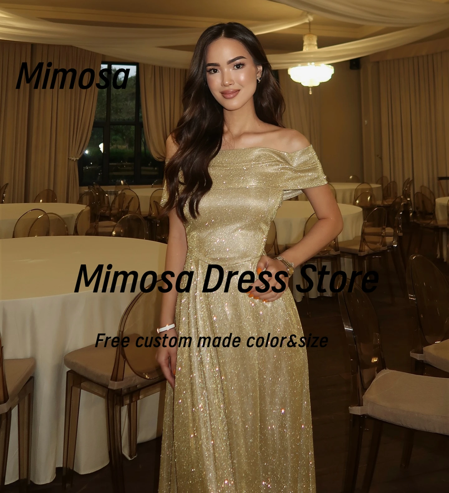 فساتين حفلة موسيقية ميموزا 2025 رقبة قارب وأربطة من الخلف فستان سهرة المملكة العربية السعودية للنساء رداء حفلات الزفاف حسب الطلب