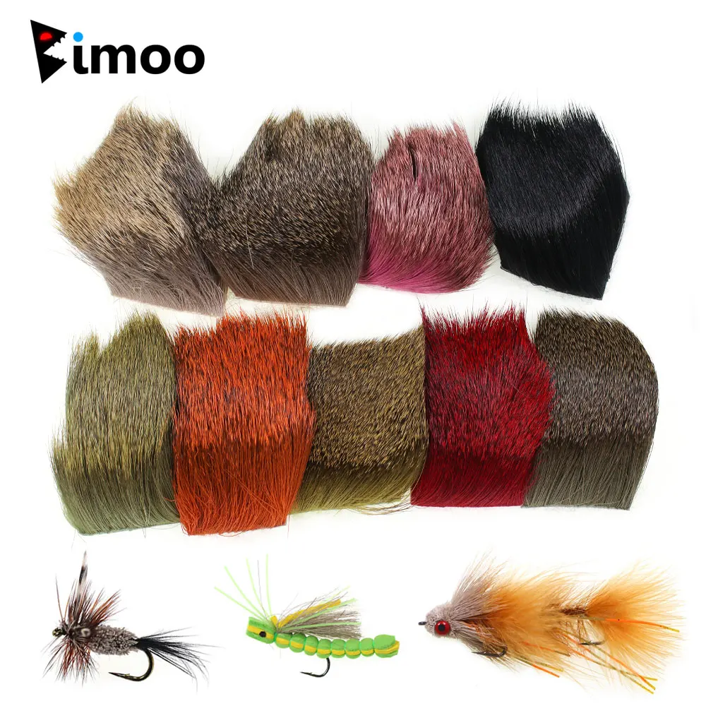 Bimoo 2PCS 5X5cm Fly Tying Deer Hair Patch Fur Nymph Dry Fly Streamer Bass Bug Minnow Elk Hair Caddis Dry Fly Tying Material