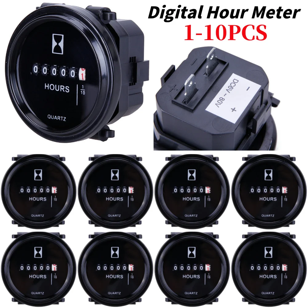 Engine Hour Meter High Precision Time Counter 6V-80V Quartz Timer Hourmeter Waterproof Hour Counter Gauge for Marine Boat Engine