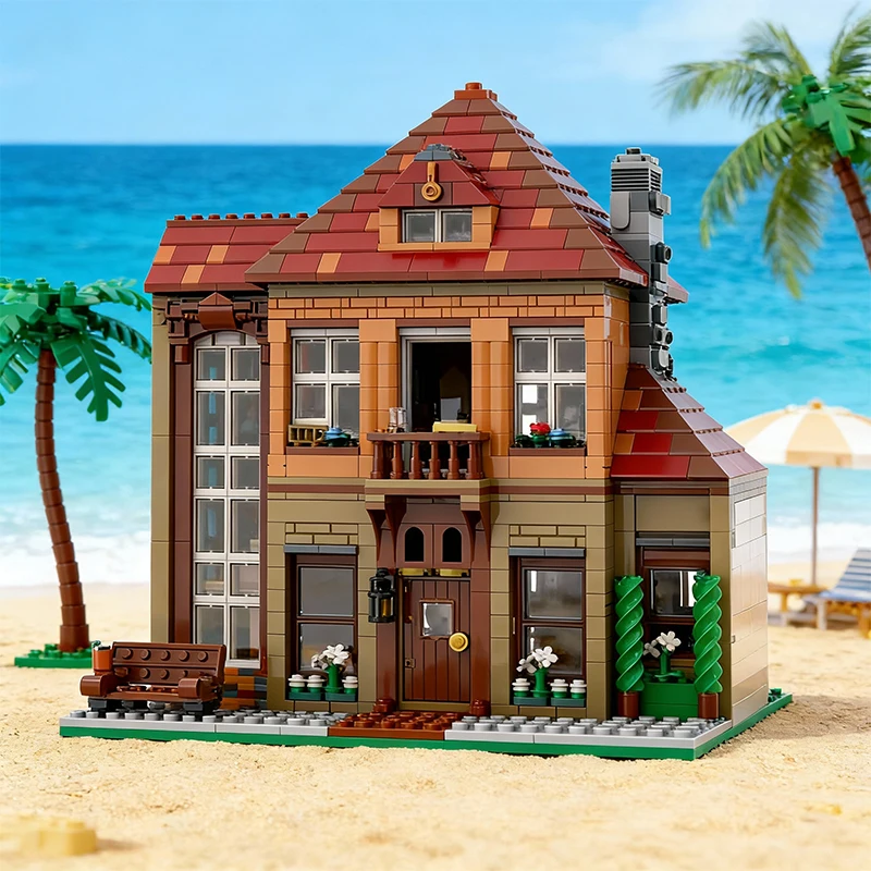 2072 pièces, modèle de construction modulaire personnalisable, maison de vacances méditerranéenne, ingénierie urbaine, jouet créatif de bricolage, cadeaux de vacances