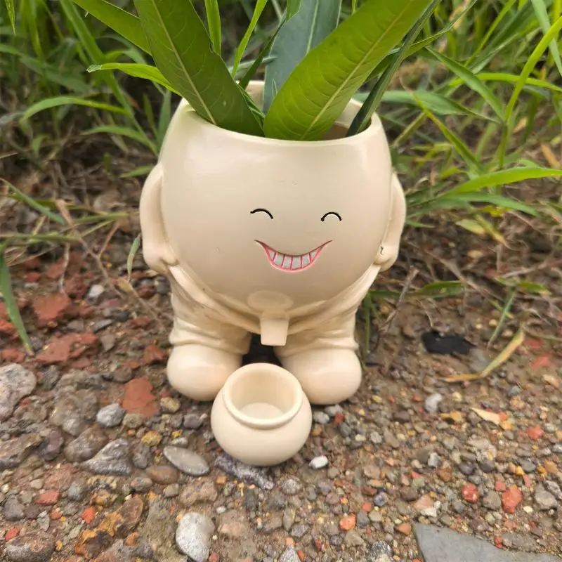 Succulent Pots Flower Pots Doll Shaped Resin Garden Pots Cute Smiling Fun Happy Face Resin Planter Pots For Outdoor Or Indoor