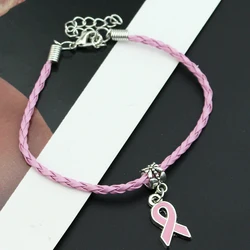 Arrival Pink PU Braid Leather Bracelets Endometriosis Awareness Jewelry Bracelet With Yellow Ribbon Hope Charm Pulsera