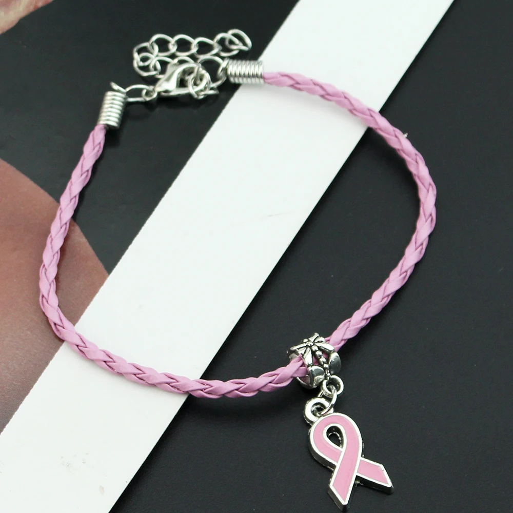 Arrival Pink PU Braid Leather Bracelets Endometriosis Awareness Jewelry Bracelet With Yellow Ribbon Hope Charm Pulsera