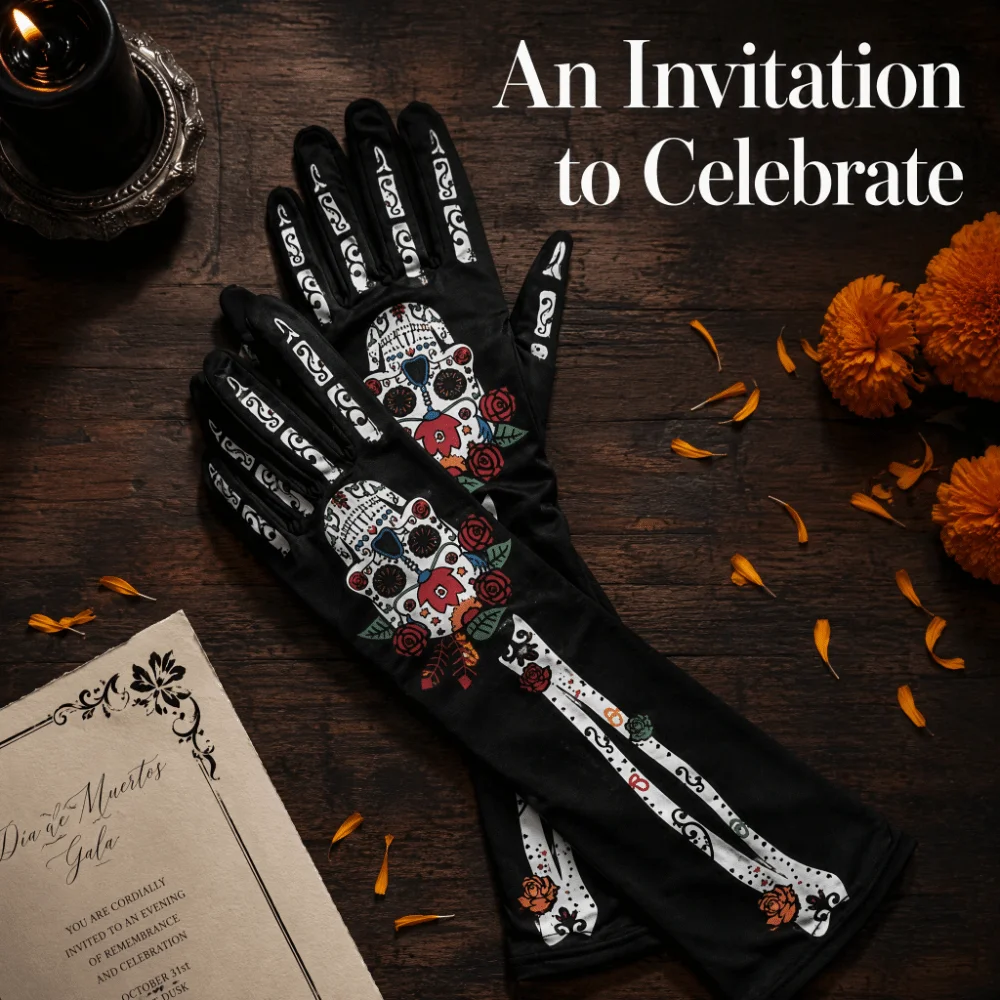 Creative 3D Skeleton Design Halloween Gloves Convex Unisex Design Skeleton Gloves Long Halloween Costume Gloves Adult Trick
