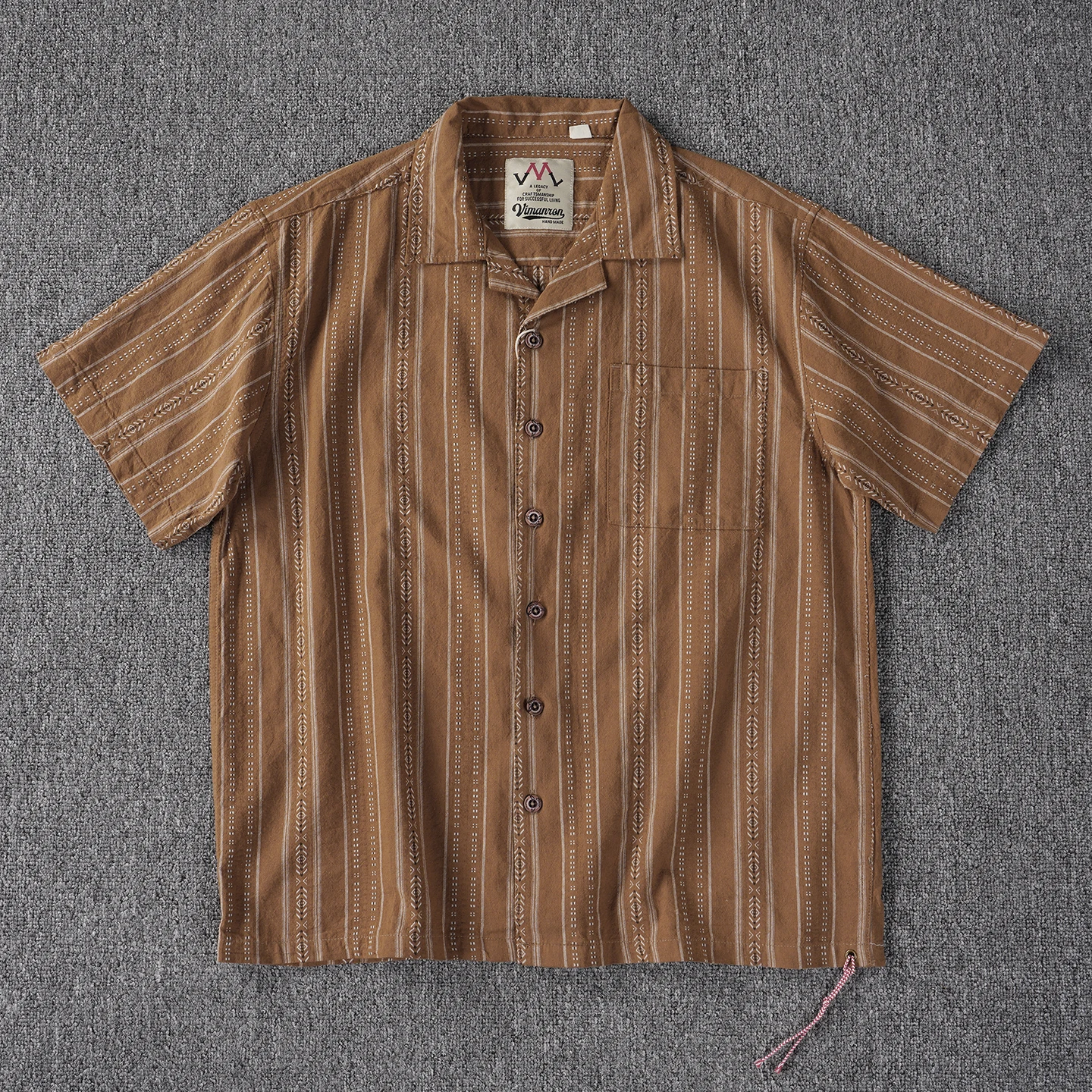 Cuban Collar Ethnic Style Short Sleeve Color Woven Stripe Pure Cotton Men's Shirt American Trend Summer New Old Money Style S...