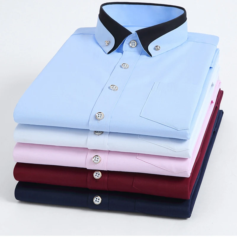 

2026 New Plus Size Men Solid Color Business Shirt Fashion Classic Basic Casual Slim White Long Sleeve Shirt Brand Clothes