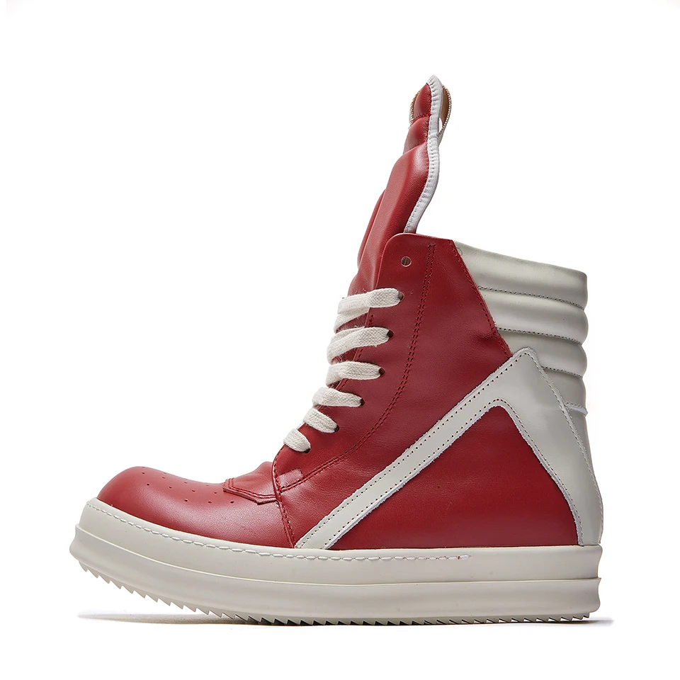 Genuine Leather Red High Top Geobasket Brand Quality RO Men Shoes Lace Up Zip Women Sneakers Casual Luxury Designer Ankle Boots