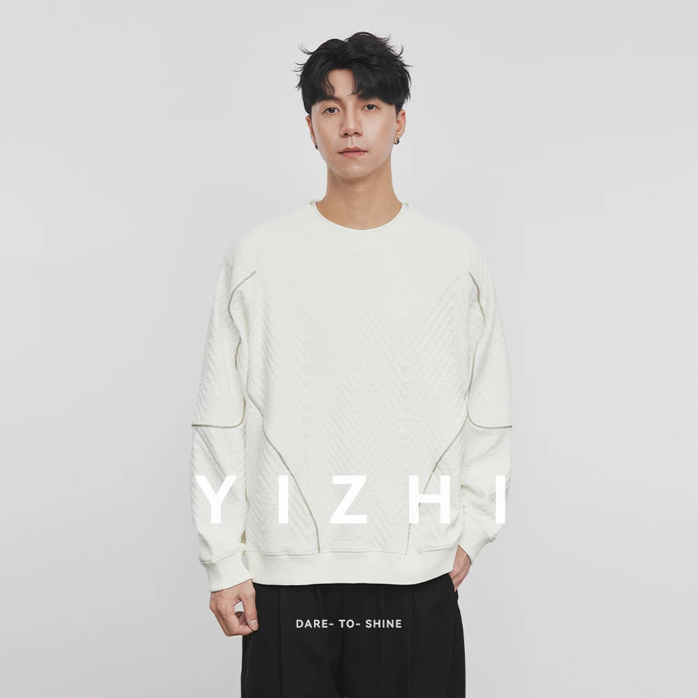 

Korean Fashion Men's Twist Print Trendy Sweatshirt Solid Colour Round Neck Pullover Oversized Casual Relaxed Sweatshirt Male