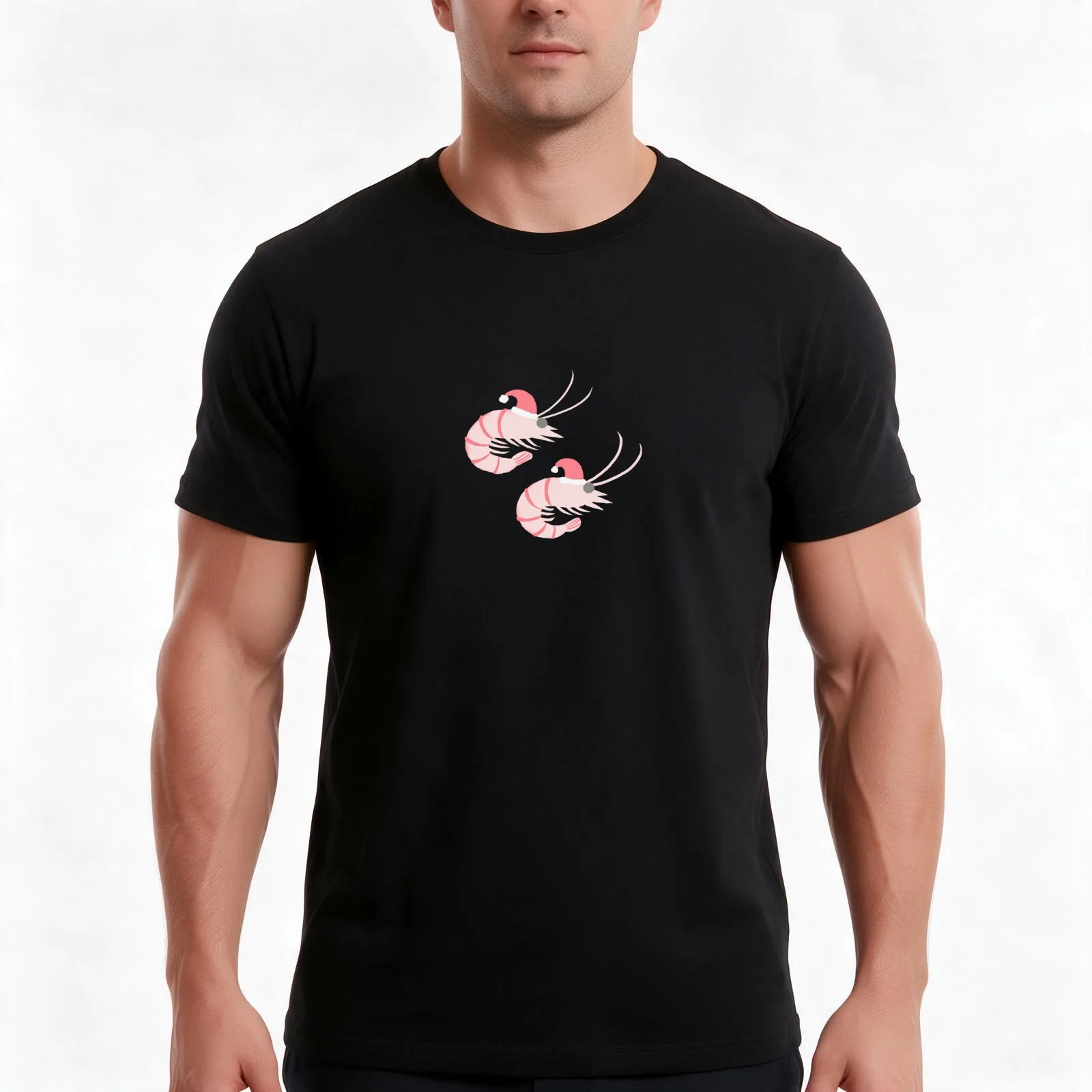 Prawns in Christmas Hats - Mint T-Shirt Summer Casual Cotton Tee Oversized Streetwear Tops Vintage Graphic Print 100% Cotton