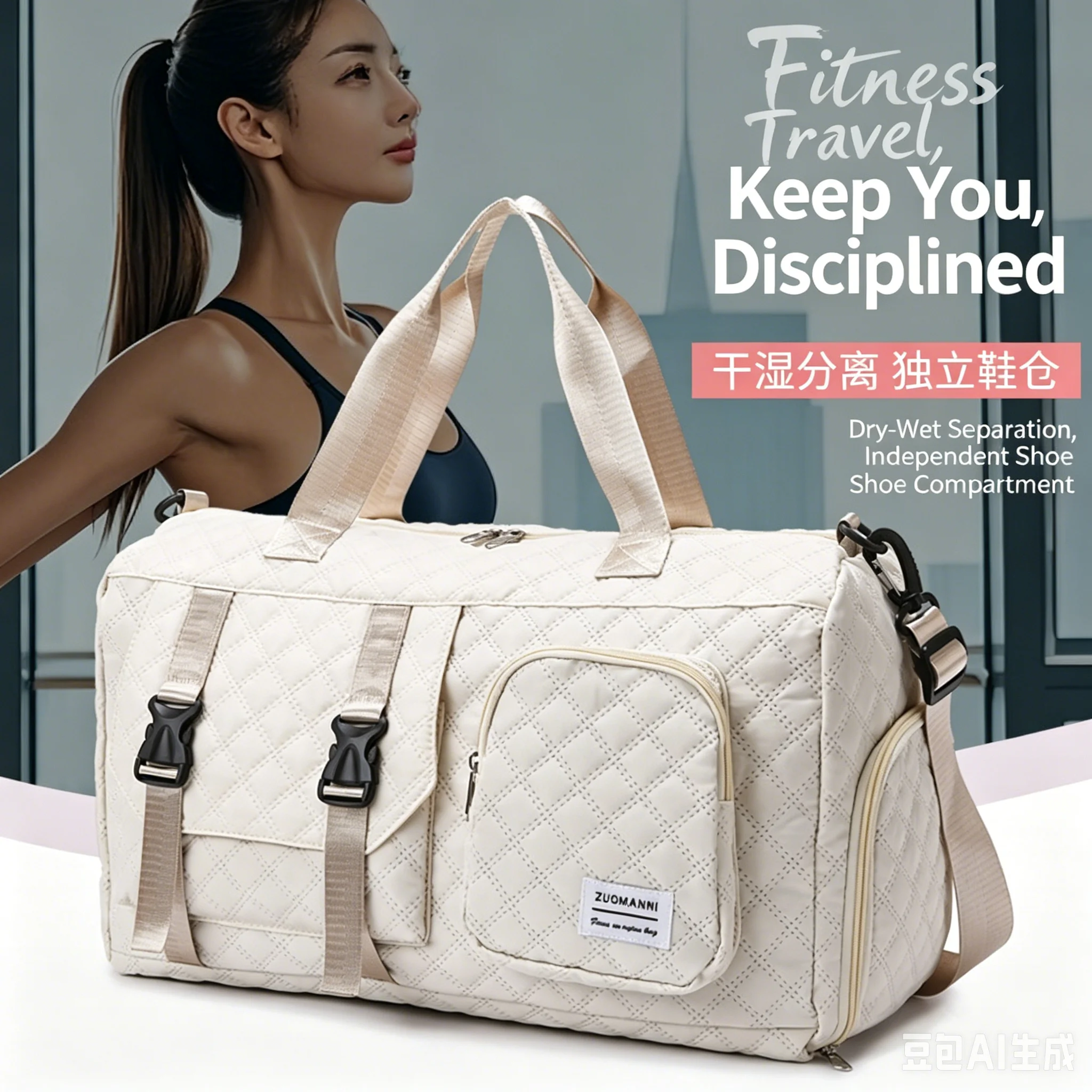 Large Capacity Gym Duffle Bag, Waterproof Sports Travel Bag with Shoe Compartment