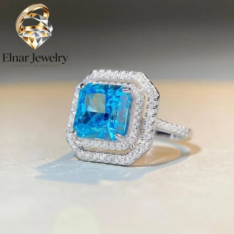 

Elnar Jewelry Luxury Solid Platinum PT950 Women's Sea Blue 5 karat Diamond Moissanite Ring Women's Raydean Cut Banquet Ring