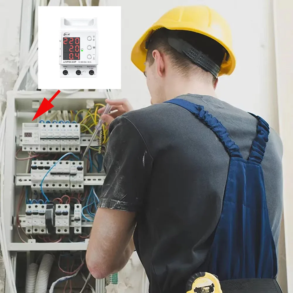 

63A 220V Din Rail Self Resetting Overvoltage and Undervoltage Protector Relay Limit Current Protection Device Reset Switch