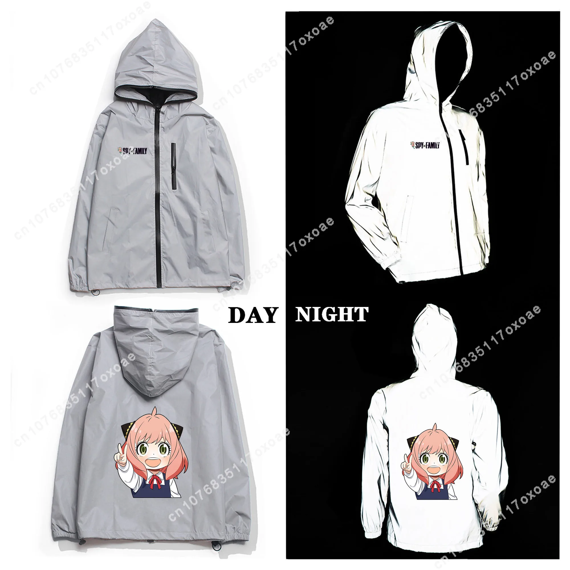 

SPY×FAMILY Reflective Jacket Mens Womens Coat Hooded Windbreaker Pocket Jackets Anya Anime Cartoon Manga Customization Hoodie