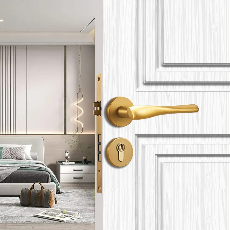 

All-copper gold door lock pure copper French simple magnetic mute bedroom door solid wood door handle lock wholesale