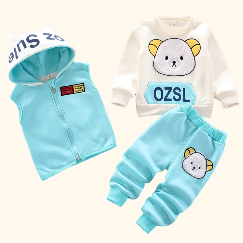 3 pezzi Set abbigliamento per bambini addensare caldo capispalla con cappuccio completi per bambini completi in tre pezzi Costume per bambini