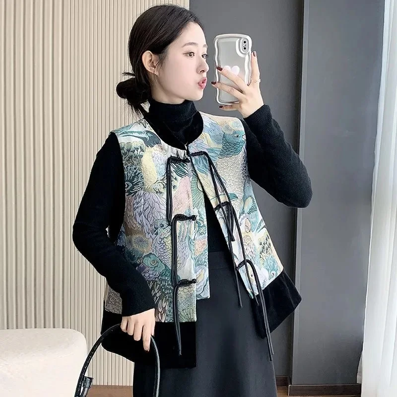 

Chinese Style National Wind Jacket Vest Female Spring and Autumn new Young Embroidered Coat Vest Tang Suit Buckle New outerwear