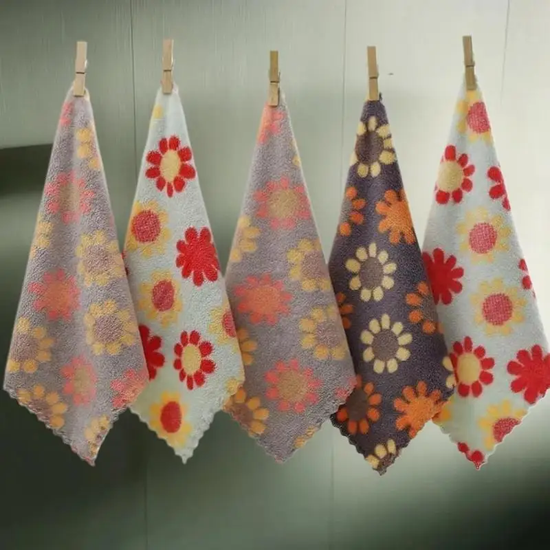 4 Stück Weiche Saugfähige Spültücher Korallenfleece Sonnenblumen-Wischtücher Haushalt Küchen-Reinigungstücher Reinigungstuch 30X30CM