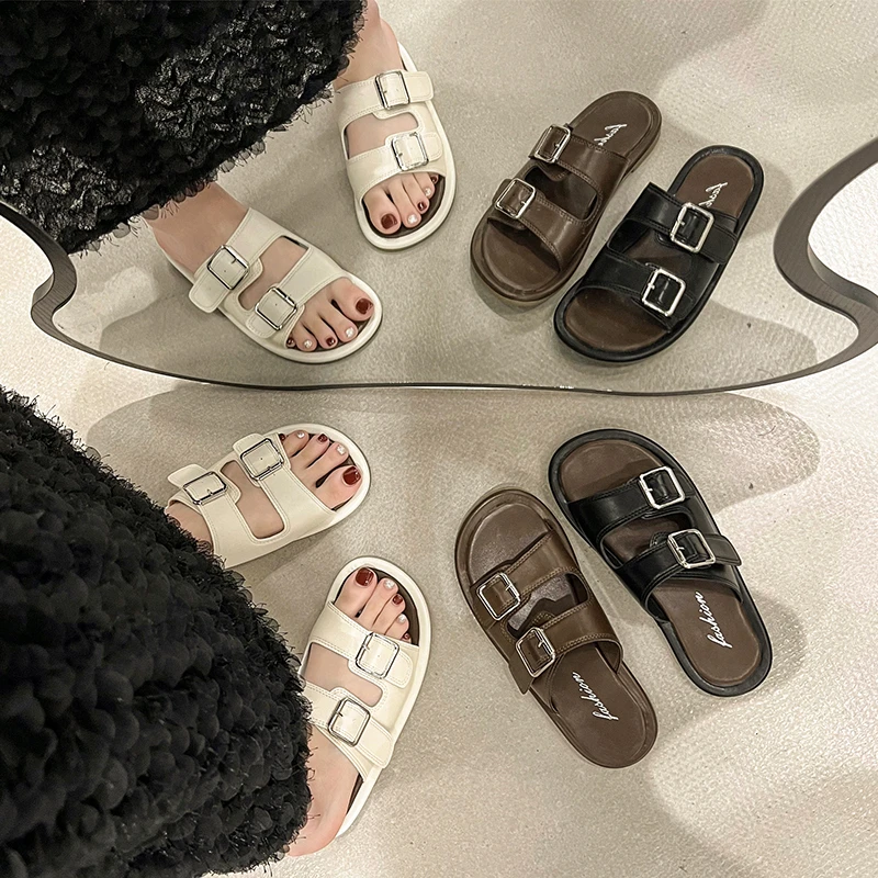 Letnie klapki damskie nubuk Birkenstocks damskie korkowe pantofle na co dzień trzy klamry plażowe sandały antypoślizgowe buty