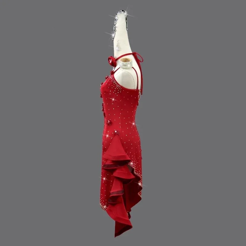 Vestido de dança latina profissional para mulheres, saia vermelha para senhoras, salão de festas, roupas práticas, esportes, roupas femininas, novo