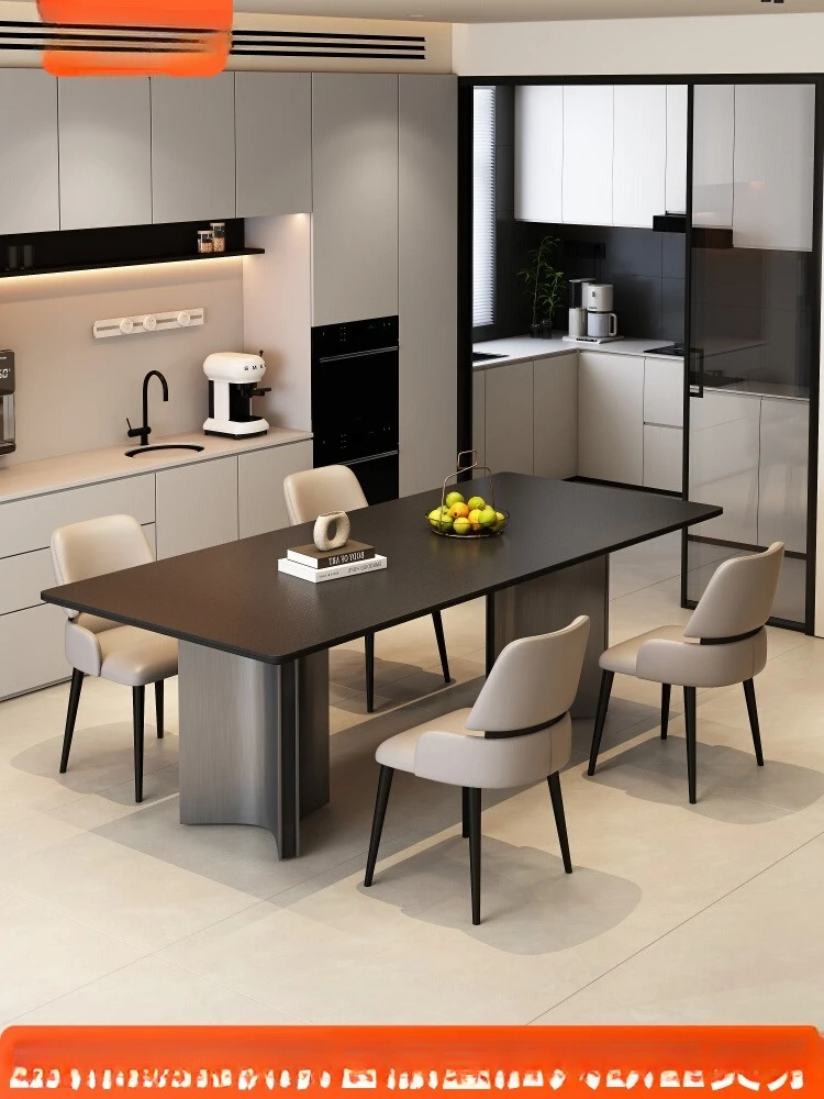 

Dining table Italian minimalist full support baseplate stainless steel light luxury household rectangular black 2025