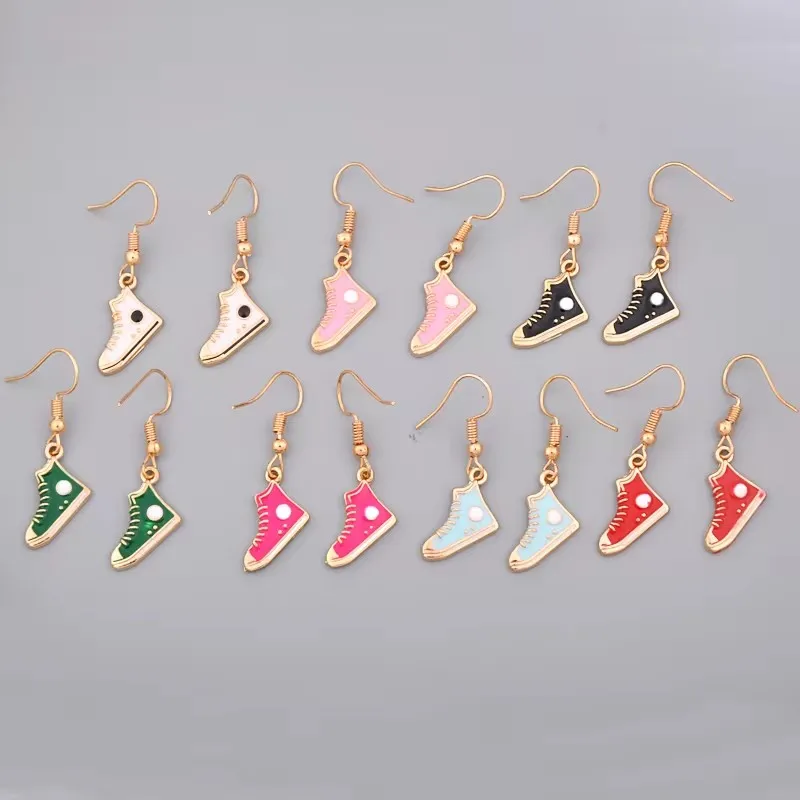 Gold Metal Enamel Color Lacquer Gym Sports Shoes Sneaker Earrings Drop Dangle Earrings Earing Jewelry Girl Women Boutique Bijoux