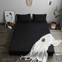 Simple Solid Color Fitted Bed Sheet Queen Home Bed Linen with Elastic Band King Size Soft Comfortable Sheets Durable Bed Cover