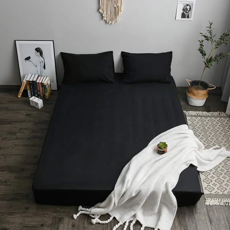 Simple Solid Color Fitted Bed Sheet Queen Home Bed Linen with Elastic Band King Size Soft Comfortable Sheets Durable Bed Cover