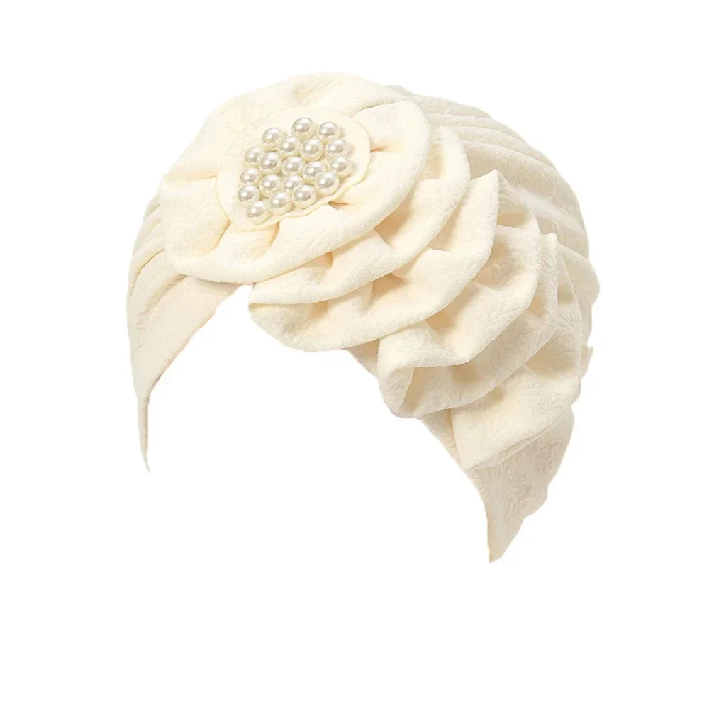 

Big Flowers Turban for Women Pearls Hijabs Bonnet Muslim Hat Fashion Chemo Cap Hair Loss Wrap Head Indian Hat Inner Cover Beanie