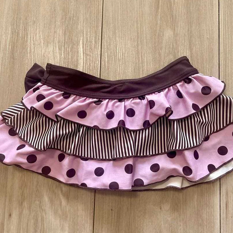 

Aesthetic Contrast Stitching Polka Dot Cake Skirt Creative Bow Casual Fashion Short A-line Skirt 2026 Vintage Street Spice Skirt
