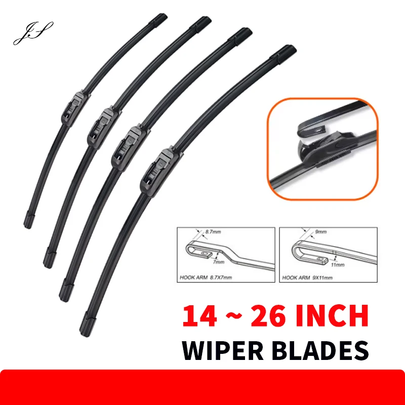 

General Car Windshield Wiper Blades Hook Universal Soft Rubber Frameless Bracketless Car Wipers 14" 16" 18" 20" 21" 22" 24" 26"