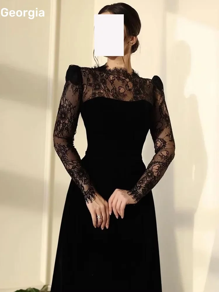

Customized Wedding Party Dress A-Line Prom Dresses Scoop Neckline Floor-Length Lace Dress Women Elegant Luxury Long Sleeves فستا