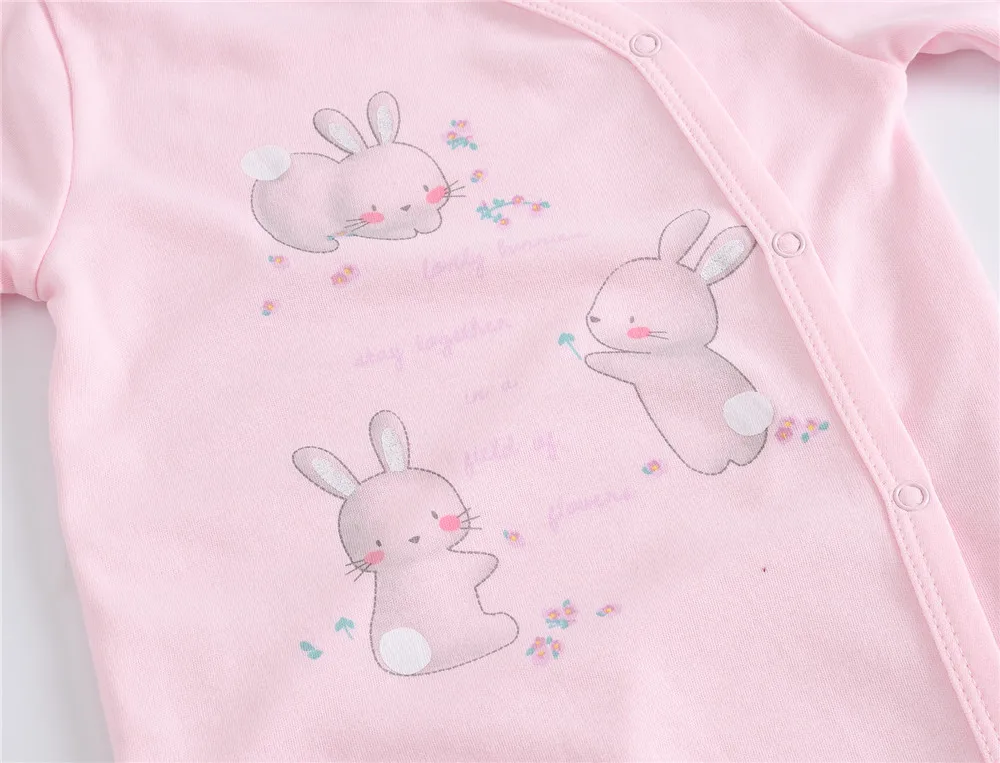 Kavkas Long Sleeve Baby Girls Rompers Cute Rabbit Design Cotton Autumn Clothes 0-12 Months Infant Jumpsuit