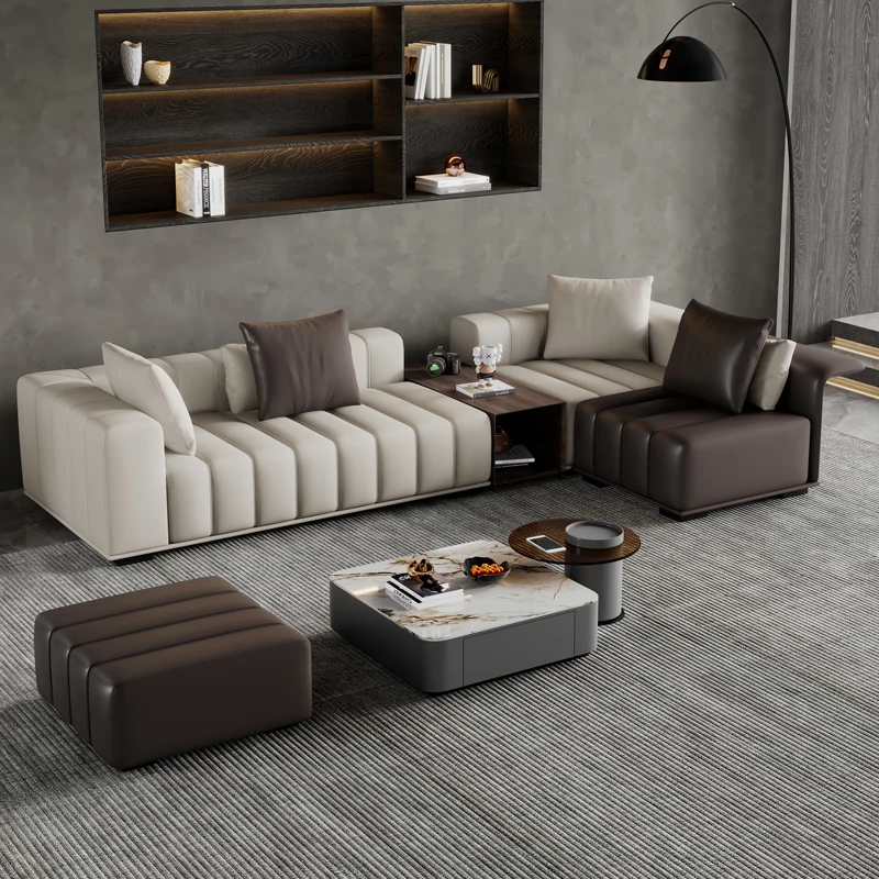 Italian minimalist leather module luxury living room large-sized high-end piano key leather sofa