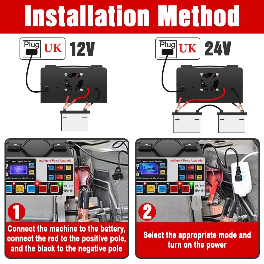 New Smart Car Battery Charger 12V 24V Touch Screen Digital Display Power Puls Repai Pulse Repair LCD Fast Charger