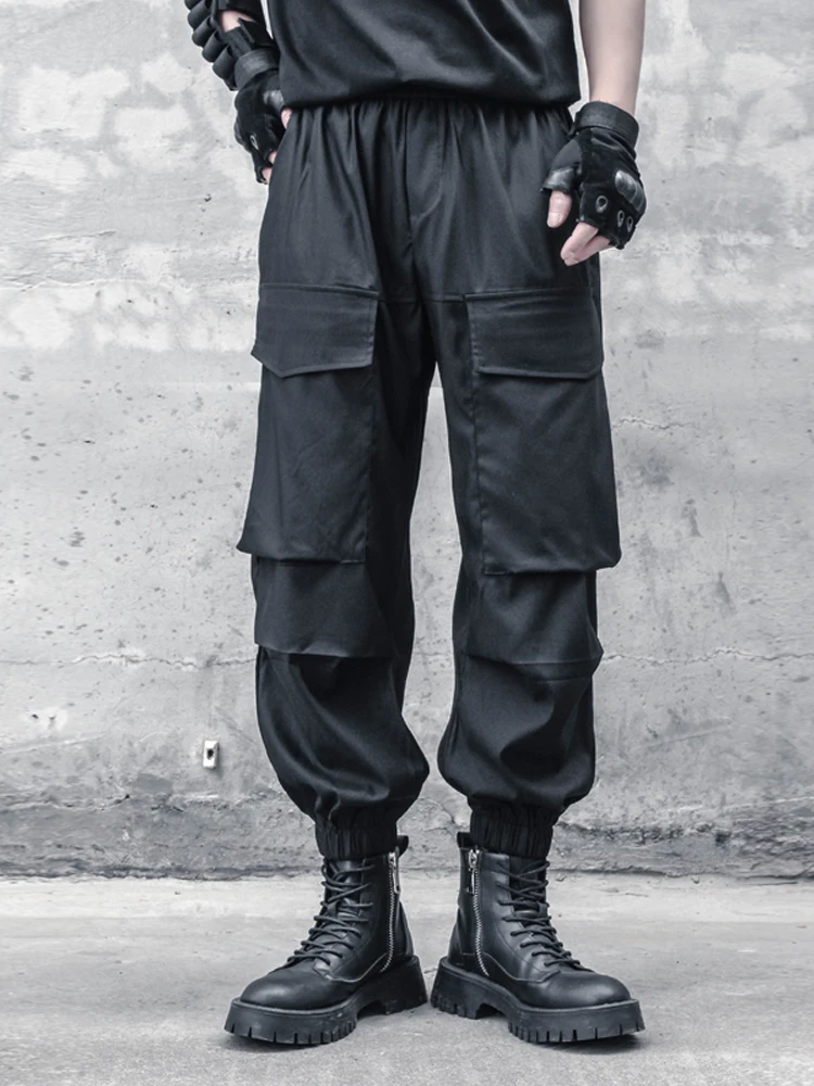 Summer plus Size Pants Large Pocket Loose Tappered Overalls Men's Dark Ice Silk Thin Casual Men