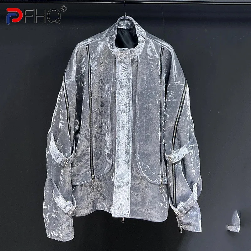 

PFHQ 2024 Trendy Men's Jacket Autumn Winter Thickened Stand Neck Gold Velvet Warmth 2024 Streetwear Male Tops 21Z6638