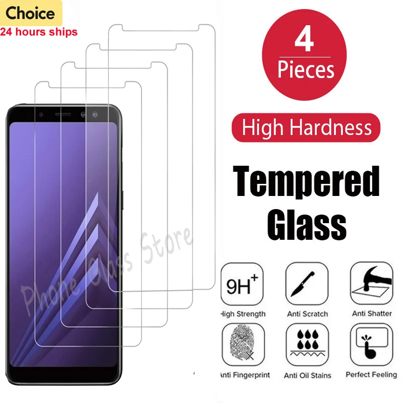 4Pcs Tempered Glass For Samsung Galaxy A3 A5 A7 2016 A6 A8 Plus 2018 J3 J5 J7 2017 J4 J6 Plus Protective Screen Protector Film