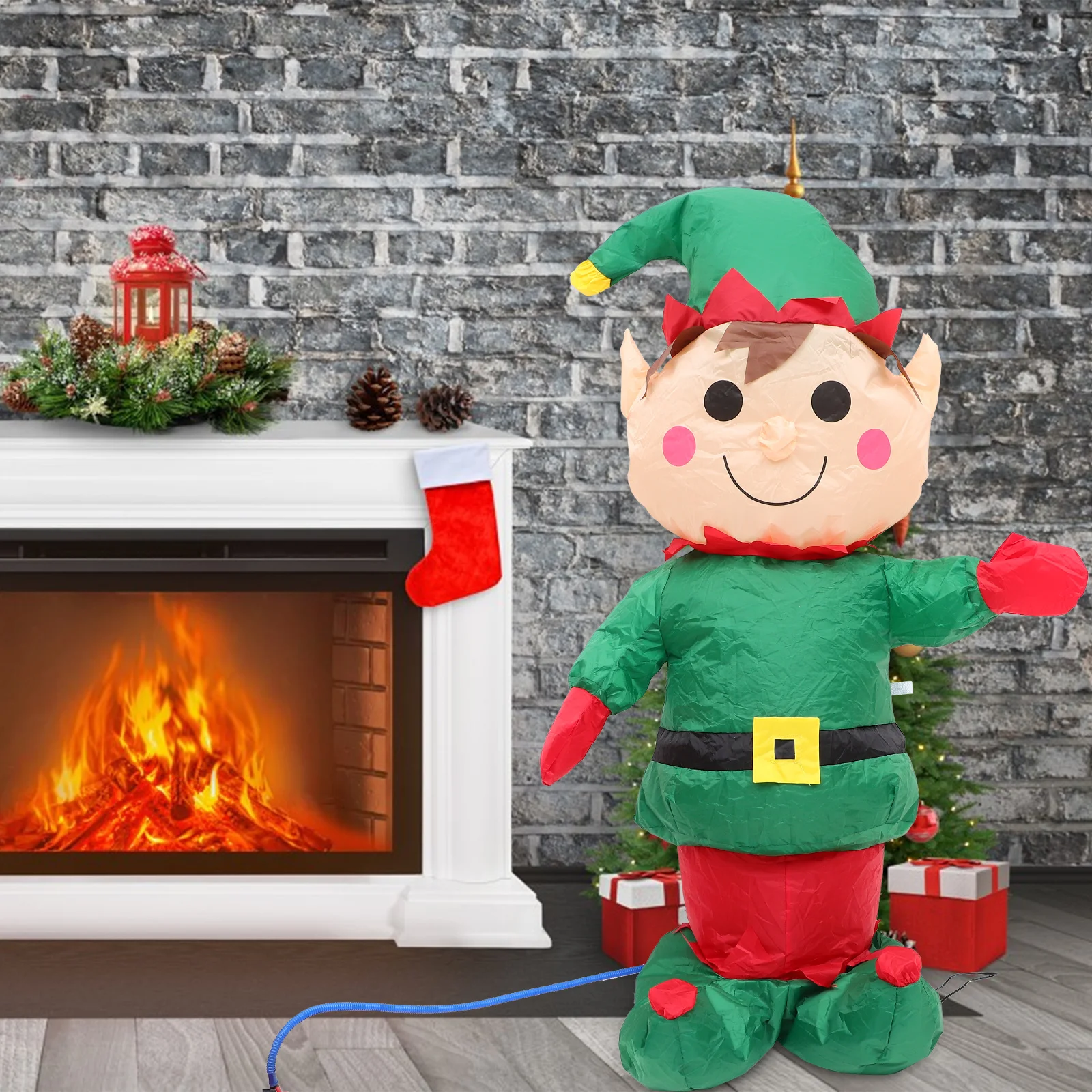 

1 set 1 Set Inflatable Christmas Ornament Large Luminous Elf For Outdoor Indoor Party Garden Xmas Decor Polyester Material