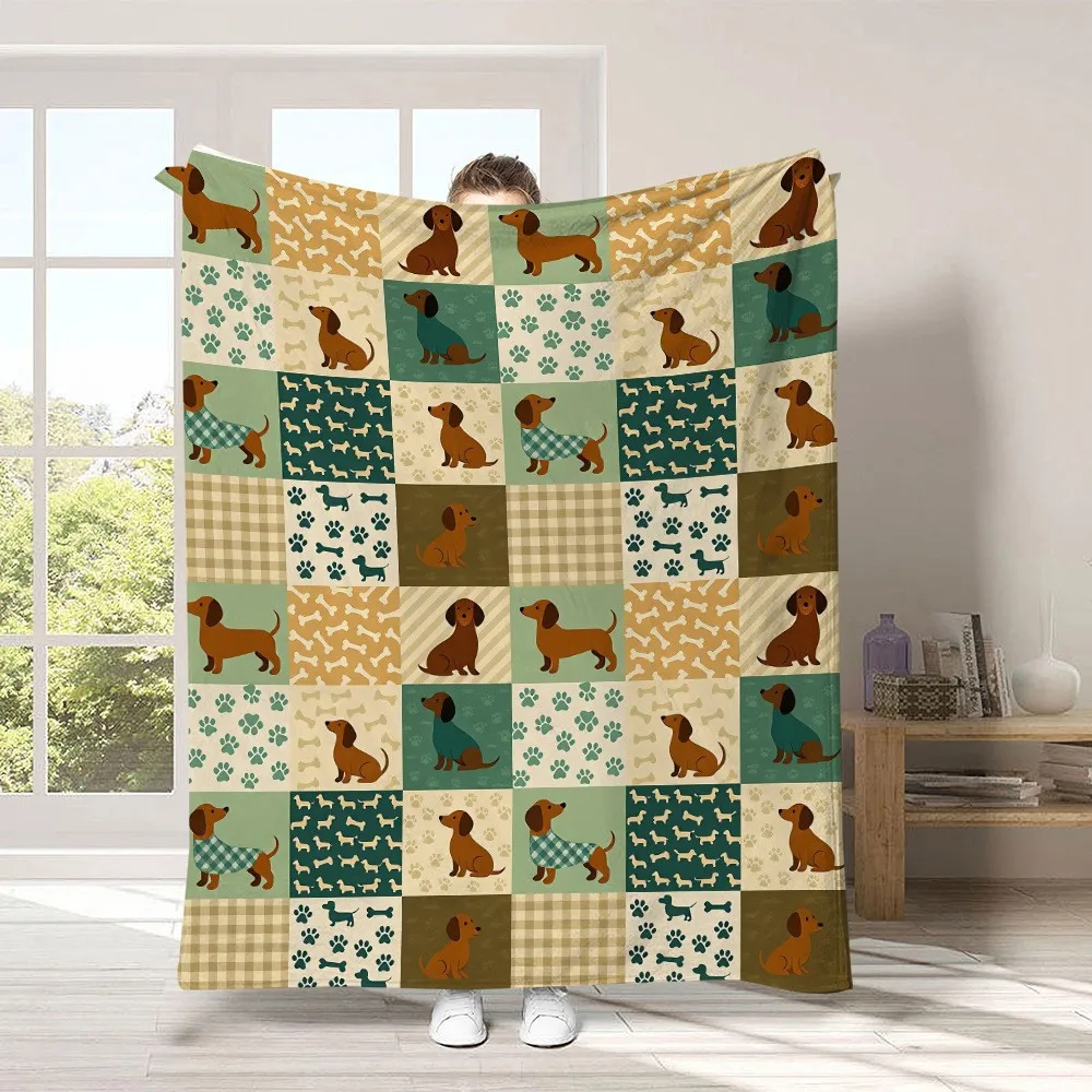 Fashion Dachshund Blanket Cute Pink Sweater Dog Bone Print Cozy Throw For Luxury Living Room Sofa Bed Couch Home Decoration