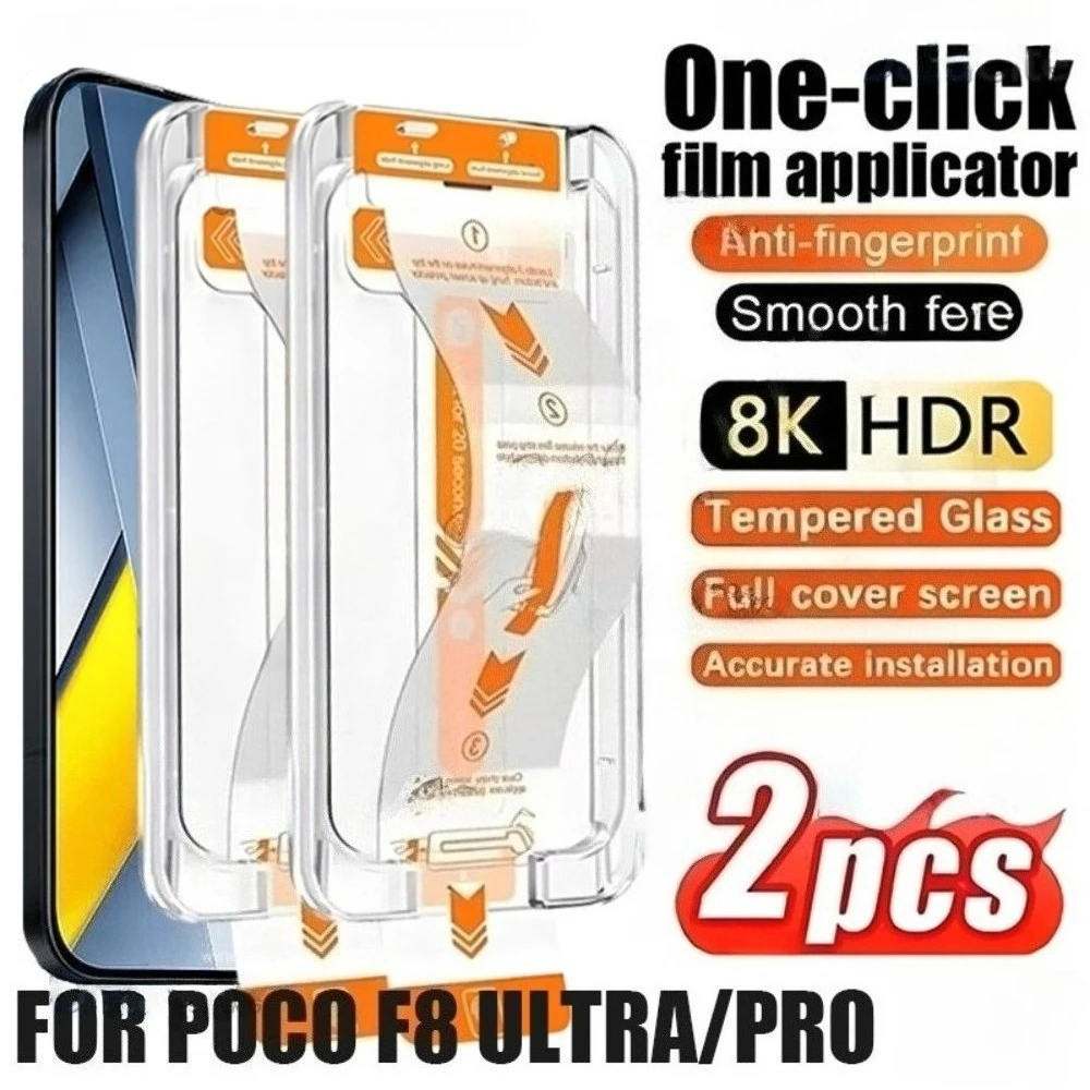 

2Pcs Full Cover Screen Protector for Xiaomi Poco F8 F7 Ultra F6 F5 Pro Tempered Glass for Poco X7 X6 X5 Pro Easy Install Glass