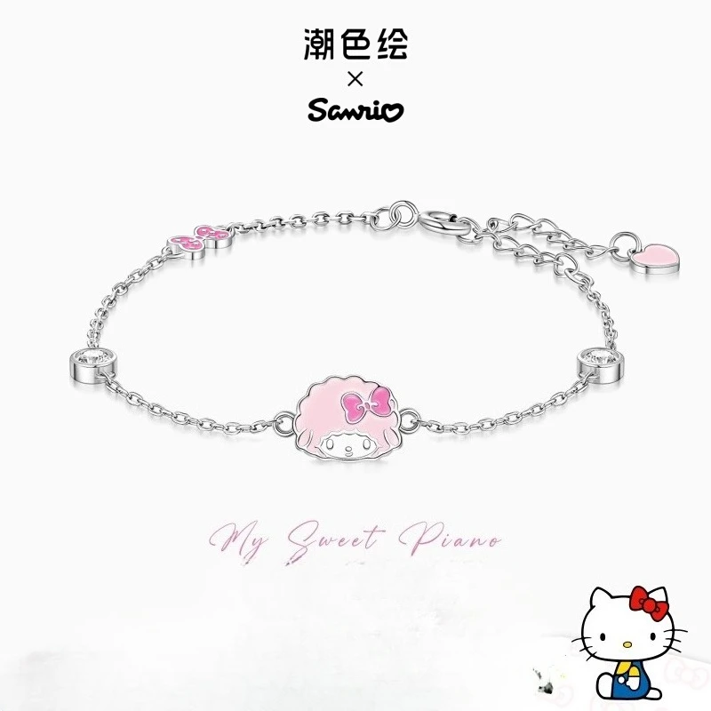 

Подлинный браслет с бантом Sanrio, окрашенный в космос, стерлинговое серебро, аксессуары в стиле аниме для девочек