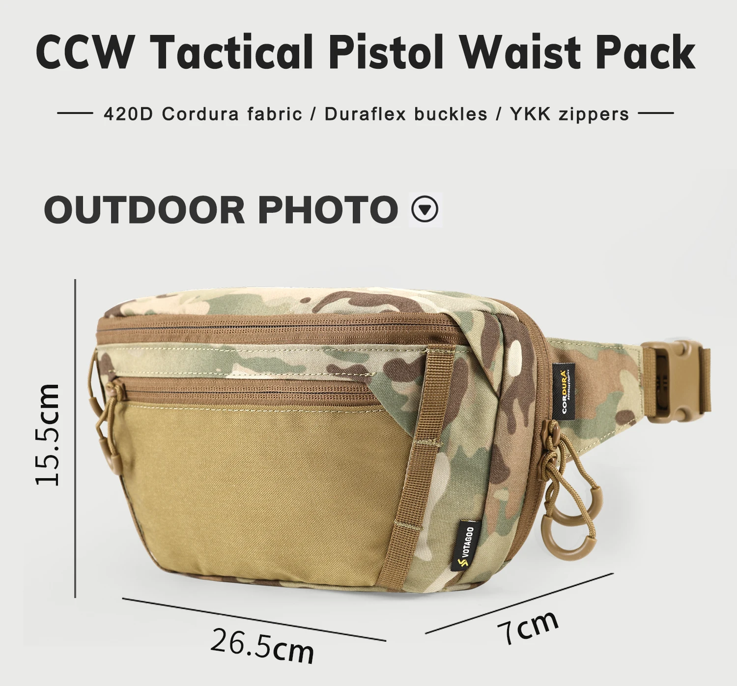 VOTAGOO Taktische Verdeckte Tragetasche Gürteltasche Handfeuerwaffen-Tasche CCW Hüfttasche aus Cordura 500D Nylon für Taktische Ausrüstung – Detail 3