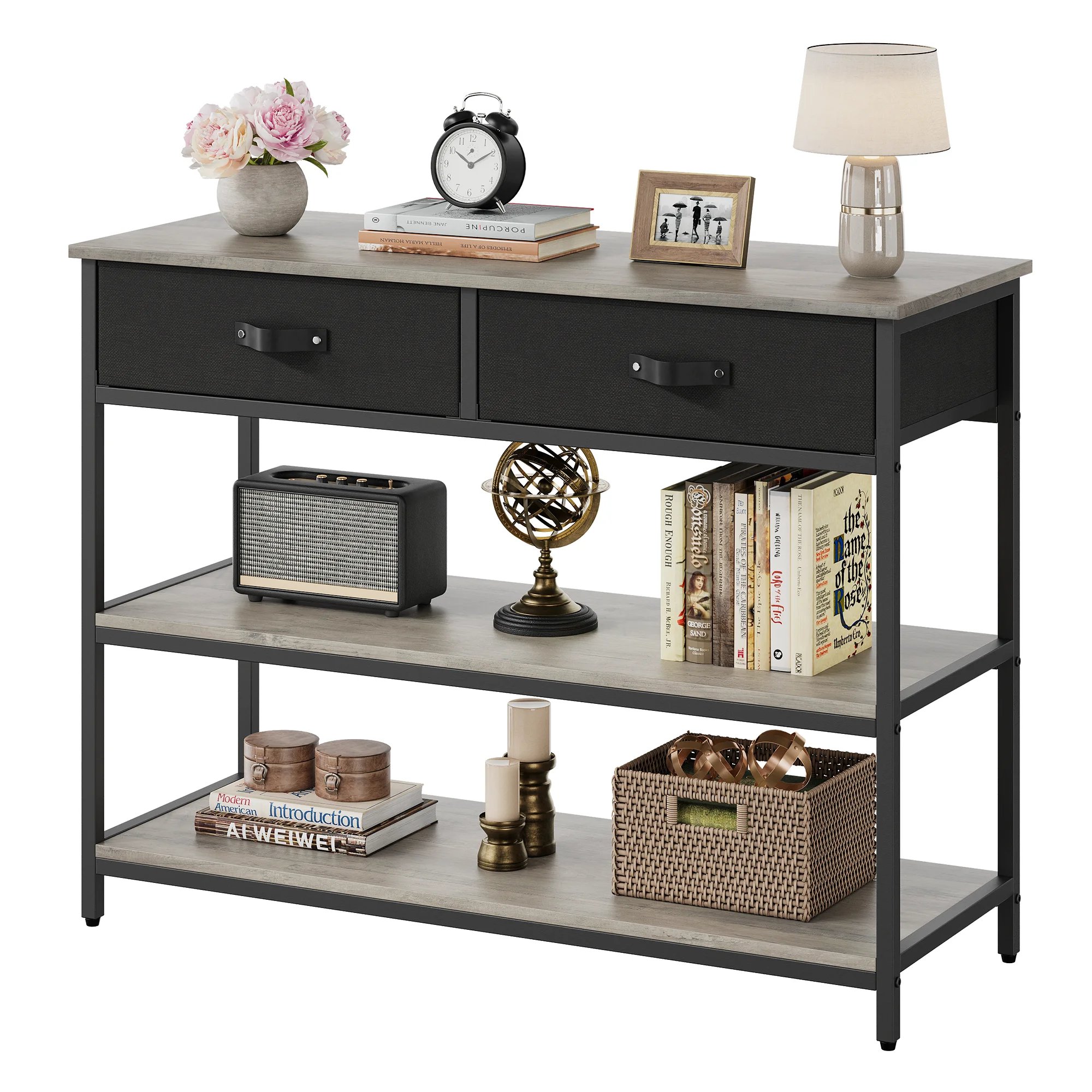 Console Table, 3 Tier Entryway Table with 2 Drawers, Sofa Table with Open Storage, Industrial Behind Couch Table for Entry Way