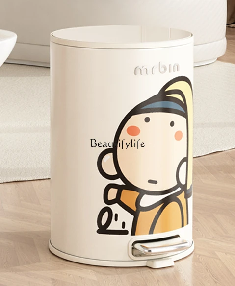 Home Living Room with Lid Kitchen Bathroom Bedroom Cute Cartoon Trash Can