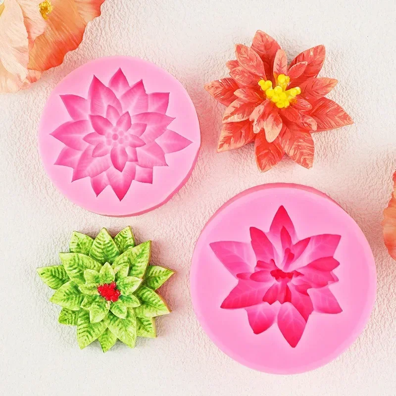 3D Holly Leaf Poinsettia Christmas Flower Silicone Sugarcraft Mold Resin Tool Cupcake Baking Mould Fondant Cake Decorating Tools