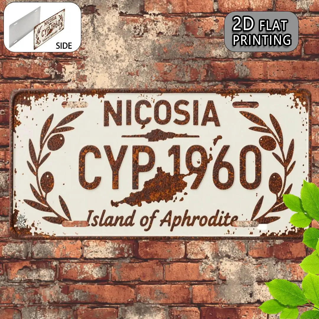 1 Nicosia Vintage Metal Plate with Rustic Wear Surface, Floral Design and 