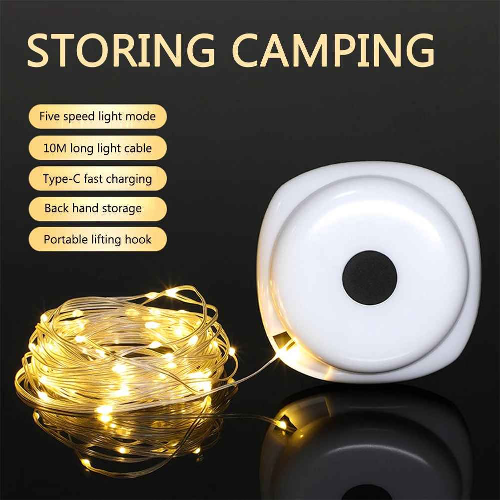 LED Camping Light String Atmosphere Lamp Waterproof 1800mAh Type-C Rechargeable 10m Outdoor Tent Decoration LED Light Strip