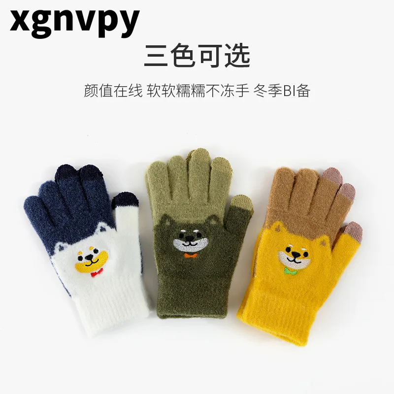 

Утолщенные и пушистые зимние теплые перчатки XGNVPY для женщин Корейская версия мультяшная вышивка щенок студент взрослые перчатки с пятью пальцами