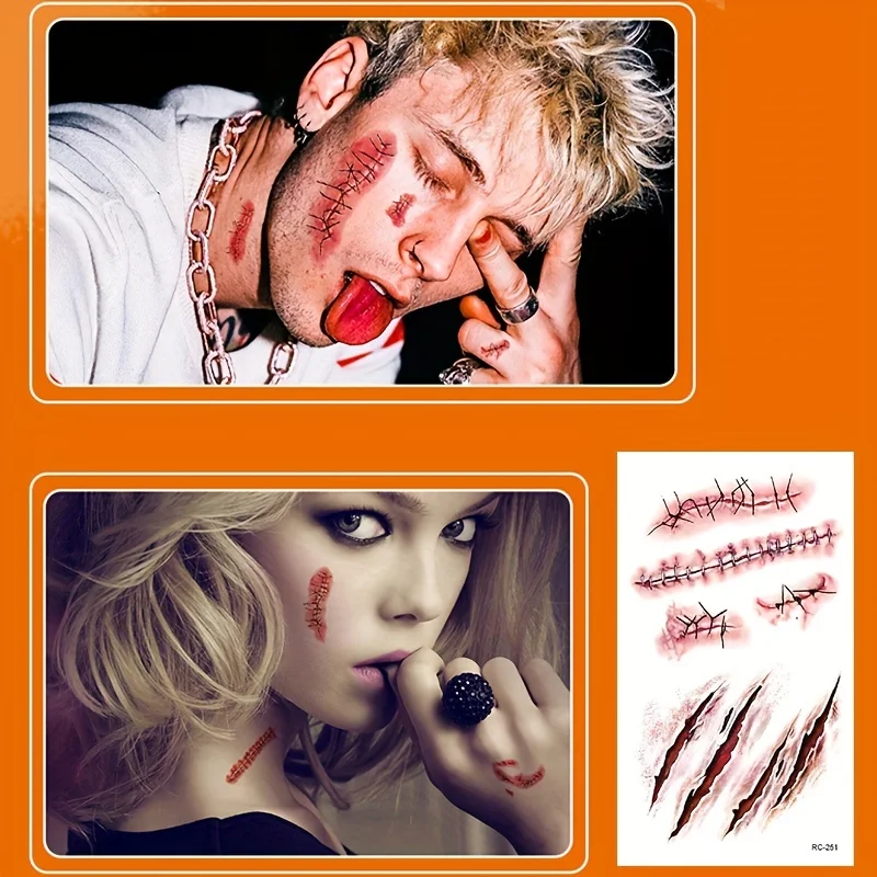 5 uds pegatinas desechables de Halloween, ropa de sangre roja, pegatinas faciales, decoración de fiesta de juegos de rol, pegatinas de decoración Facial